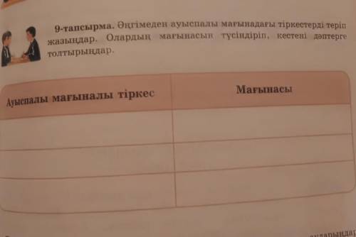 9-тапсырма. Әңгімеден ауыспалы мағынадағы тіркестерді теріп жазыңдар. Олардың мағынасын түсіндіріп,