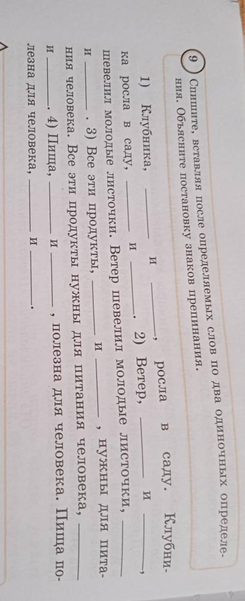 Спишите, вставляя после определяемых слов по два одиночных определения.Объясните постановку знаков п