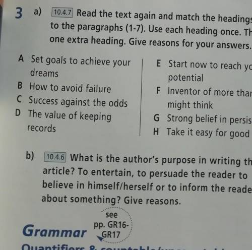 3 a) 10.4.7 Read the text again and match the headings (A-H) to the paragraphs (1-7). Use each headi