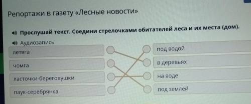 Репортажи в газету «Лесные новости» 4) Прослушай текст. Соедини стрелочками обитателей леса и их мес