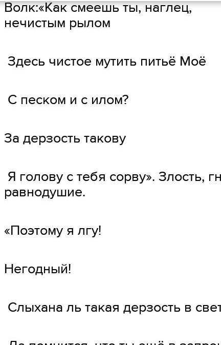 2 Охарактеризуйте героев басни «Волк и Ягненок», используя цитаты из текста