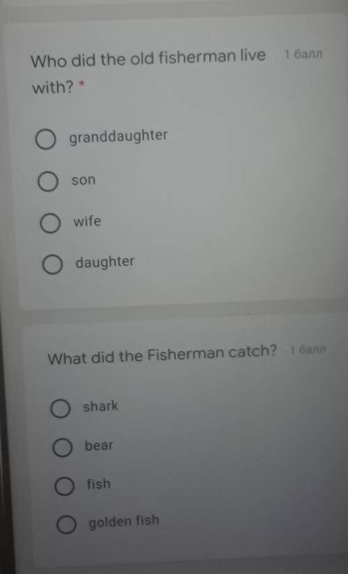 Who did the old fisherman livewith?*O granddaughterООsonwifedaughter​