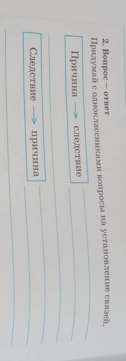 2. Вопрос - ответ Придумай с одноклассниками вопросы на установление связей.Причина > следствиеСл