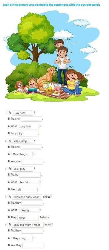 Look at the picture and complete the sentences with the correct words