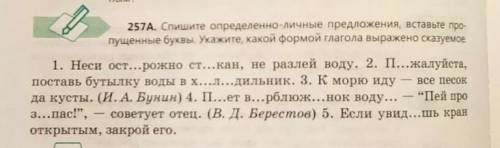 Спишите определенно личные предложения, вставьте пропущенные буквы.укажите какой формой глагола выра