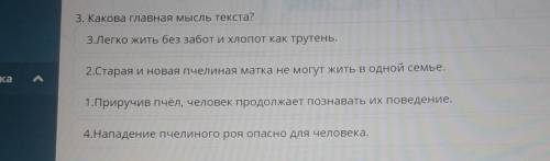 3. Какова главная мысль текста? 3.Легко жить без забот и хлопот как трутень.2.Старая и новая пчелина