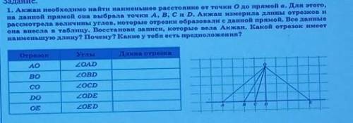 1. Акжан необходимо найти наименьшее расстояние от точки О до прямой а. Для этого, на данной прямой