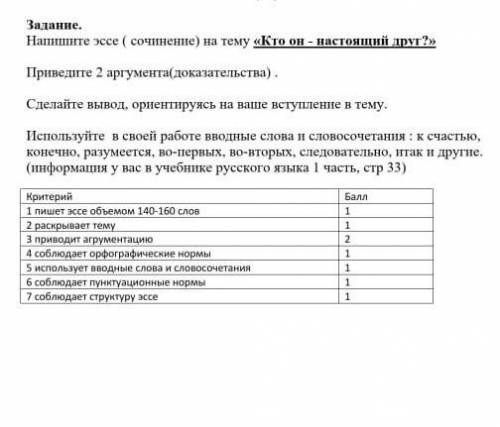 надо составить эссе на тему кто он - настоящий друг призвести два аргументасделать вывод на вашу в