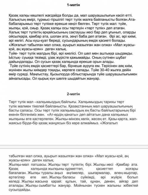 Мәтінді оқып, талдау жасаңдар. 1-мәтін2-мәтінМәтіннің тақырыбыМәтіннің идеясыМәтіннің негізгі ойыМақ