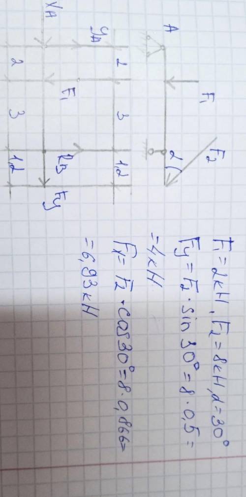 ТЕОРЕТИЧЕСКАЯ МЕХАНИКА А ТО И БОЛЬШЕБОЛЕЕ ДЕТАЛЬНО НА ФОТОF1 = 2KH, F2 = 8KH, альфа=30°Fy = F2 • sin