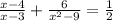 \frac{x - 4}{x - 3} + \frac{6}{x{ }^{2} - 9} = \frac{1}{2}