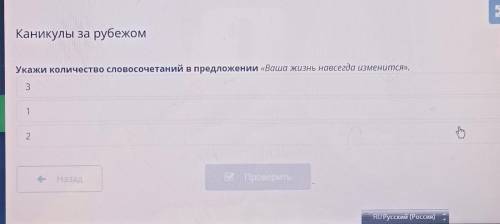 Каникулы за рубежом Укажи количество словосочетаний в предложении «Ваша жизнь навсегда изменится».31