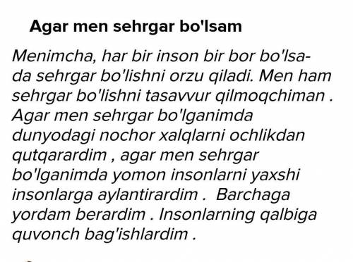 224-mashq. Uyga vazifa. «Agar men sehrgar boʻlsam» mavzusida hikoya yozing. Bog‘lovchilardan foydala