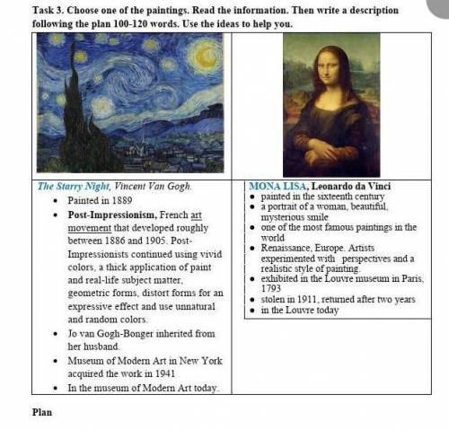 Choose one the paintings.Read the information.Then write a description following the plan 100-120 wo