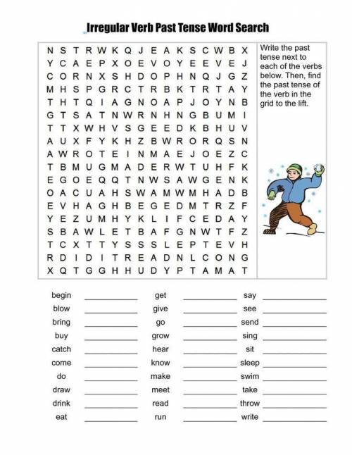 Irregular verb past tense word search. найти все глаголы в кроссворде