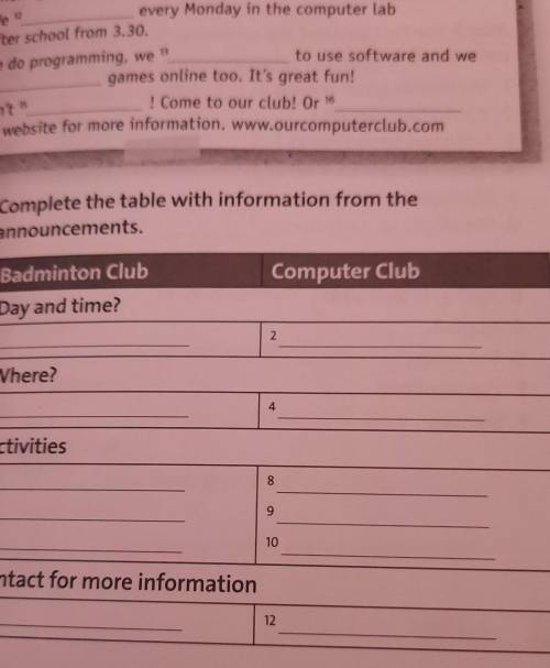 3 Complete the table with information from theannouncements.​