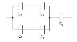 Если С1= 2 мкФ, С2 = 4 мкФ, С3 = 1 мкФ, С4 = 2 мкФ, С5 = 6 мкФ, то электроемкость батареи конденсато