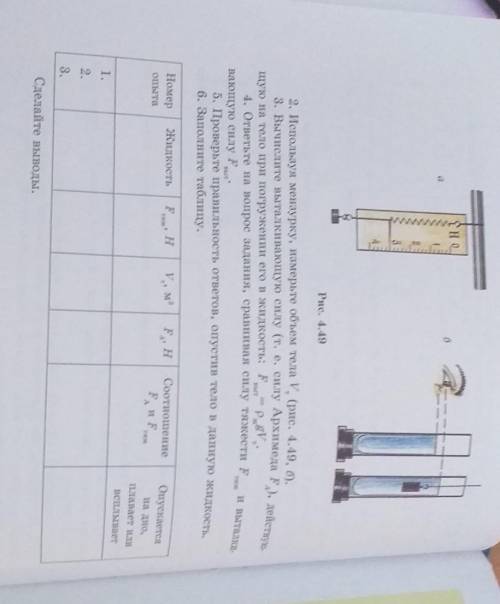2. Используя мензурку, измерьте объем тела V (рис. 4.49, 6). -выти выталки-ТЯЖщую на тело при погруж