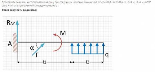 решить задачу по теоретической механике: Определить реакцию жесткой заделки на ось y при следующих и