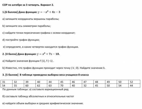 сор по алгебре за 3 четверть, 8 класс чем сможете нужно​