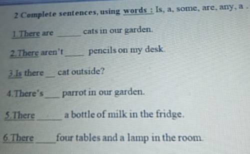 2 Complete sentences, using words : Is, a, some, are, any, a. 1. There areents in our garden.2 There