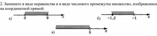 2. Запишите в виде неравенства и числового промежутка множество, изобразите на координатной прямой :