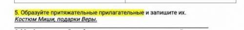 Образуйте притяжательные прилагательные и запишите их. Костюм Миши,Подарки Веры