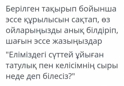 Берілген тақырып бойынша эссе құрылысын сақтап, өз ойларыңызды анық білдіріп, шағын эссе жазыңыздар