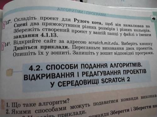 5 клас Інформатіка.Складіть проект для рудого кота,щоб він намалював на сцені два прямокутника різни