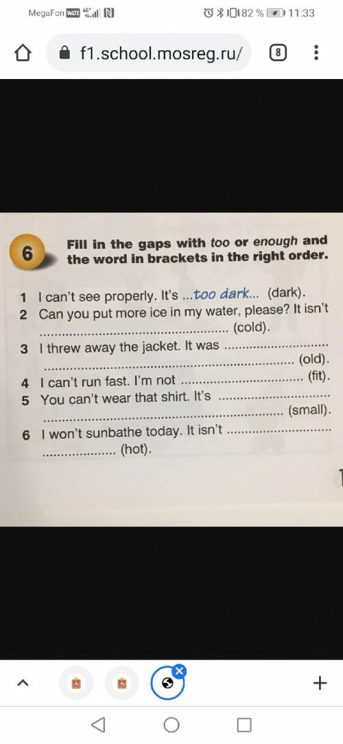 Fill in the gaps with too or enough and the word in brackets in the right order