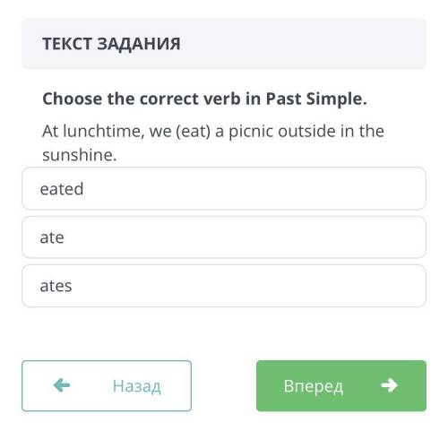 надо❗️❗️Choose the correct verb in Past Simple. At lunchtime, we (eat) a picnic outside in the sunsh