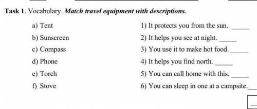 Match travel equipment with descriptions.​