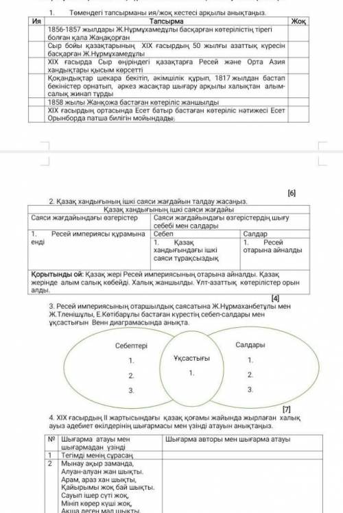 «Отарлау және ұлт-азаттық күрес» бөлімі жиынтық бағалау тапсырмалары Ия1. Төмендегі тапсырманы ия/жо