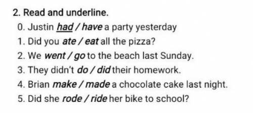 Justin had/have a party yesterday.Did you ate/eat all the pizza.We went/​