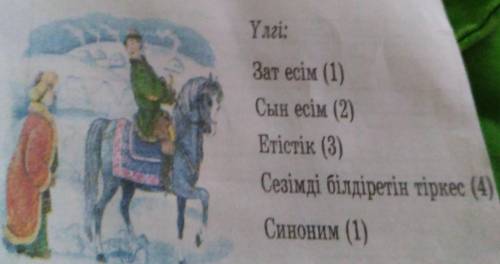 Зат есім(1),сын есім(2),етістік(3),сезім білдіретін тіркес(4),синоним(1)