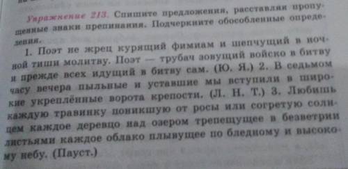 Упражнение 213. спишите предложения расставляя пропущенные знаки препинания. подчеркните обособленны