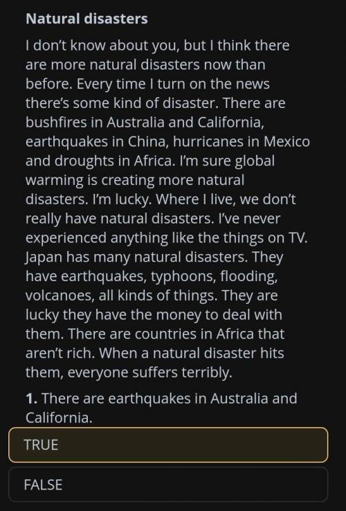 There are earthquakes in Australia and california. True False??? ​