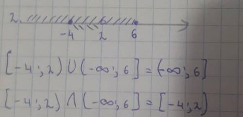 2. Изобразите на координатной прямой и запишите пересечение и объединение числовых промежутков:[-4;2