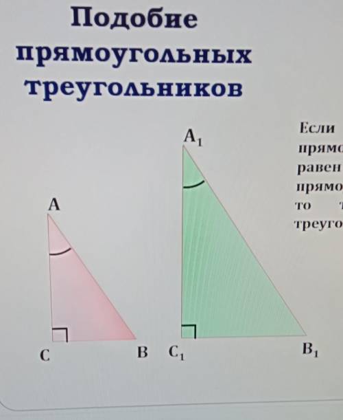 Геометрия: ПодобиепрямоугольныхтреугольниковА,Если острый уголодногопрямоугольного треугольникаравен