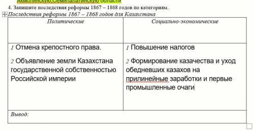 Запишите последствия реформы 1867 – 1868 годов по категориям. Последствия реформы 1867 – 1868 годов