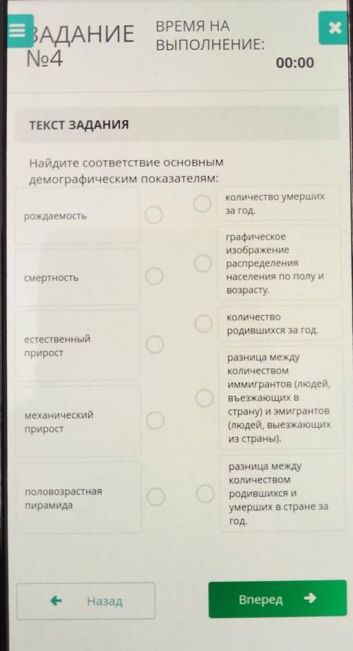 Найдите соответствие основнымдемографическим показателям: