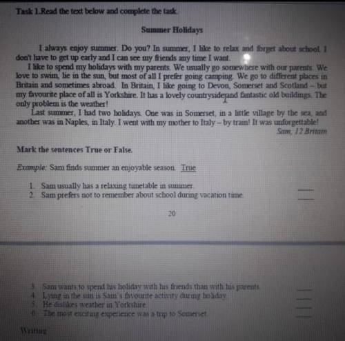 Mark the sentences True or False. Example: Sam finds summer an enjoyable season. True.ТОЛЬКО ответьт