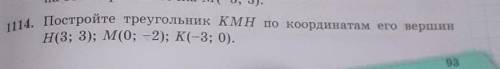 1114. Постройте треугольник KMH по . его вершинН(3; 3); М(0; -2); К(-3; 0).​