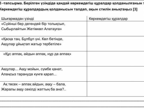 надо. 8класс. казахский язык. сор. Берілген үзіндіде қандай көркемдегіш құралдар қолданылғанын табың