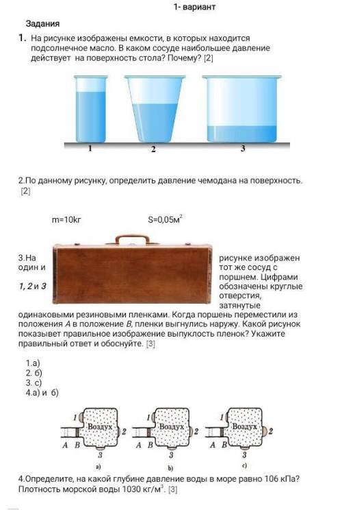 1- вариант ЗаданияНа рисунке изображены емкости, в которых находится подсолнечное масло. В каком сос