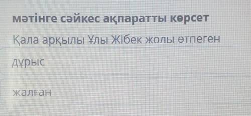 Мәтінге сәйкес ақпаратты көрсетҚала арқылы Ұлы Жібек жолы өтпегенжалғандұрыс​