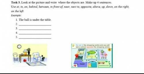 Look at the picture and write where the objects are. Make up 4 sentences​