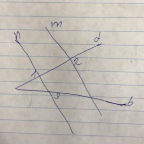 Найдите все углы, образованные при пересечении прямых m и n секущей b, если 1=2=109 градусов, а 3=54