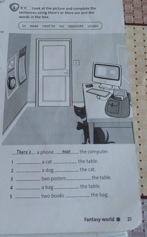 Look at the picture and complete the sentences using there's or there are and thewords in the box.in