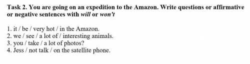 Task 2. You are going on an expedition to the Amazon. Write questions or affirmative or negative sen